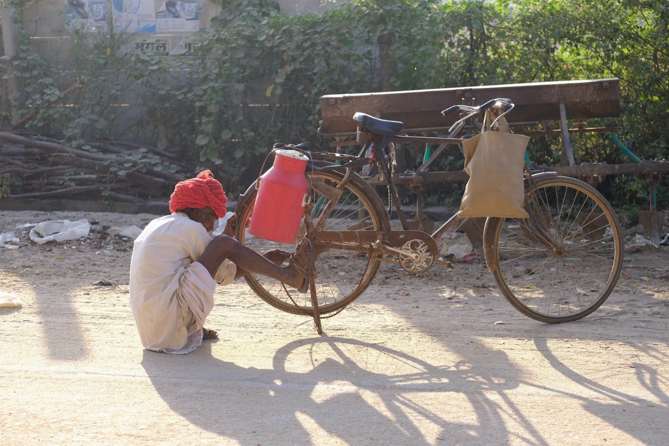 Pech met de fiets, Rajasthan, India
