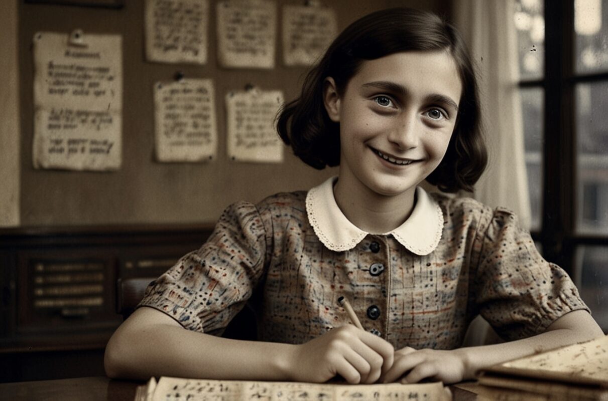 Afbeelding van Anne Frank, gemaakt met AI, kamp Westerbork 